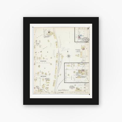 Old map wall art mockup — black gallery frame with white mat — Sanborn Fire Insurance Map from Stanton, Montcalm County, Michigan (1887), Sheet #0003