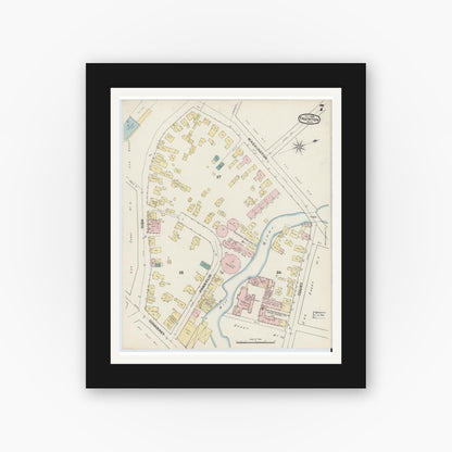 Old map wall art mockup — black gallery frame with white mat — Sanborn Fire Insurance Map from Taunton, Bristol County, Massachusetts (1888), Sheet #0007
