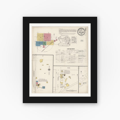 Old map wall art mockup — black gallery frame with white mat — Sanborn Fire Insurance Map from Goliad, Goliad County, Texas (1922), Sheet #0001