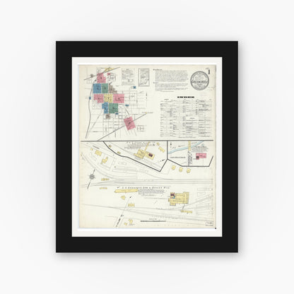 Old map wall art mockup — black gallery frame with white mat — Sanborn Fire Insurance Map from Greencastle, Putnam County, Indiana (1913) - Complete Map Set