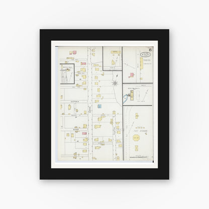 Old map wall art mockup — black gallery frame with white mat — Sanborn Fire Insurance Map from Ripley, Brown County, Ohio (1895), Sheet #0006