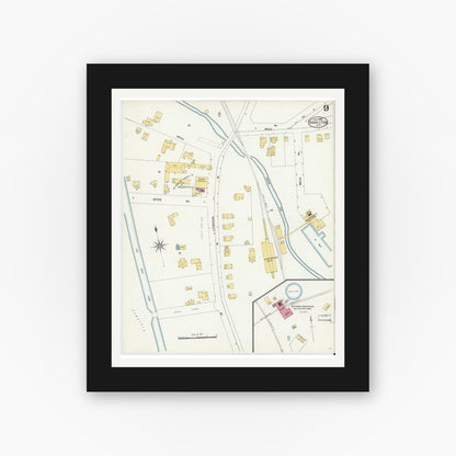 Old map wall art mockup — black gallery frame with white mat — Sanborn Fire Insurance Map from Hamilton, Madison County, New York (1906), Sheet #0009