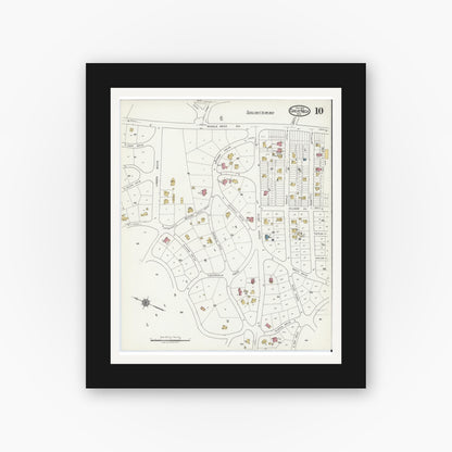 Old map wall art mockup — black gallery frame with white mat — Sanborn Fire Insurance Map from Great Neck, Nassau County, New York (1919), Sheet #0010