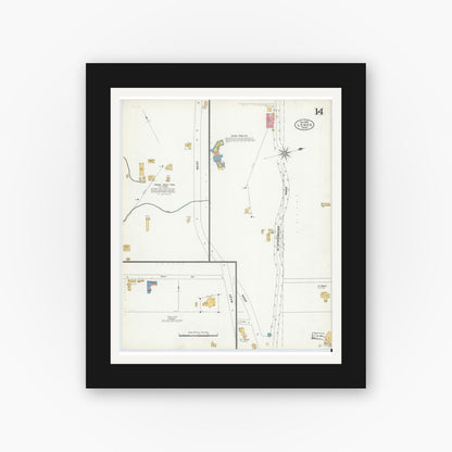 Old map wall art mockup — black gallery frame with white mat — Sanborn Fire Insurance Map from Lenox, Berkshire County, Massachusetts (1905), Sheet #0014