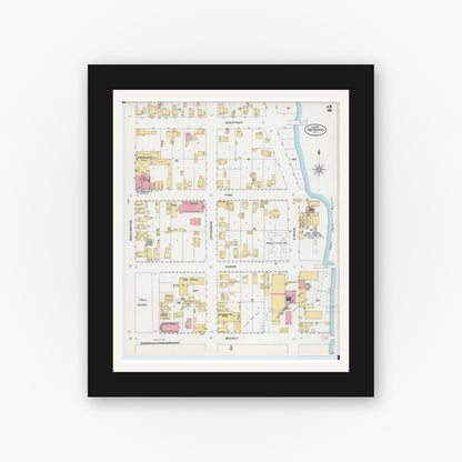 Old map wall art mockup — black gallery frame with white mat — Sanborn Fire Insurance Map from Two Rivers, Manitowoc County, Wisconsin (1898), Sheet #0002
