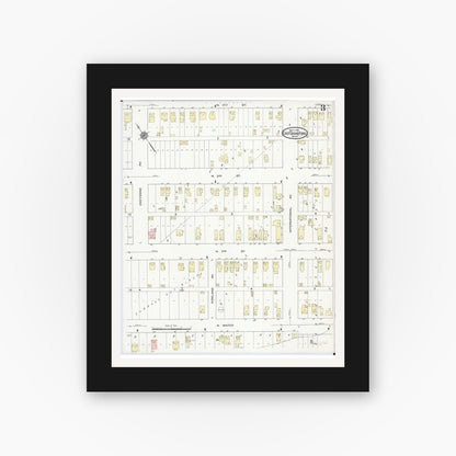 Old map wall art mockup — black gallery frame with white mat — Sanborn Fire Insurance Map from East Grand Forks, Polk County, Minnesota (1914), Sheet #0003