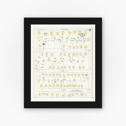 Old map wall art mockup — black gallery frame with white mat — Sanborn Fire Insurance Map from Hillsboro, Hill County, Texas (1911), Sheet #0011