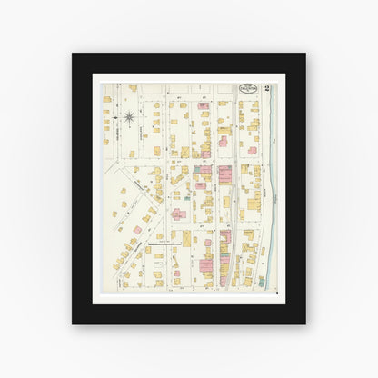 Old map wall art mockup — black gallery frame with white mat — Sanborn Fire Insurance Map from Emlenton, Venango County, Pennsylvania (1904), Sheet #0002