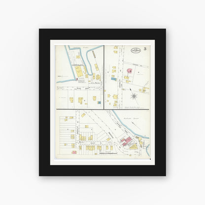 Old map wall art mockup — black gallery frame with white mat — Sanborn Fire Insurance Map from Edgewater, Bergen County, New Jersey (1908), Sheet #0003