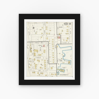 Old map wall art mockup — black gallery frame with white mat — Sanborn Fire Insurance Map from Nyack, Rockland County, New York. (1919), Sheet #0021