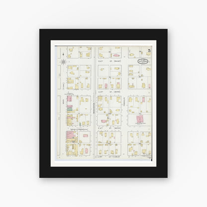 Old map wall art mockup — black gallery frame with white mat — Sanborn Fire Insurance Map from Delphos, Van Wert And Allen Counties, Ohio (1892), Sheet #0005