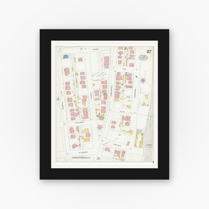 Old map wall art mockup — black gallery frame with white mat — Sanborn Fire Insurance Map from El Paso, El Paso County, Texas (1905), Sheet #0027