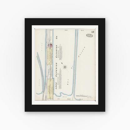 Old map wall art mockup — black gallery frame with white mat — Sanborn Fire Insurance Map from Duluth, Saint Louis County, Minnesota (1885), Sheet #0013