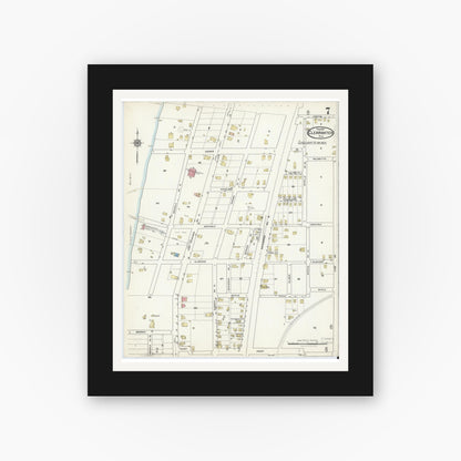 Old map wall art mockup — black gallery frame with white mat — Sanborn Fire Insurance Map from Clearwater, Pinellas County, Florida (1917), Sheet #0007