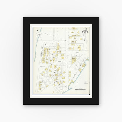 Old map wall art mockup — black gallery frame with white mat — Sanborn Fire Insurance Map from South Haven, Van Buren County, Michigan (1908), Sheet #0008