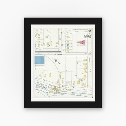 Old map wall art mockup — black gallery frame with white mat — Sanborn Fire Insurance Map from Painted Post, Steuben County, New York (1921), Sheet #0003