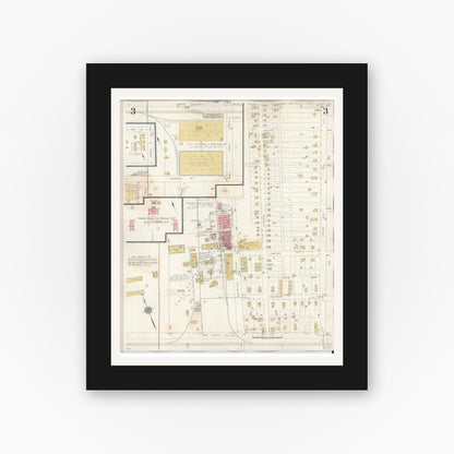 Old map wall art mockup — black gallery frame with white mat — Sanborn Fire Insurance Map from Taft, San Patricio County, Texas (1942), Sheet #0003