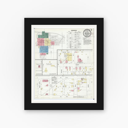 Old map wall art mockup — black gallery frame with white mat — Sanborn Fire Insurance Map from Red Bud, Randolph County, Illinois (1910), Sheet #0001
