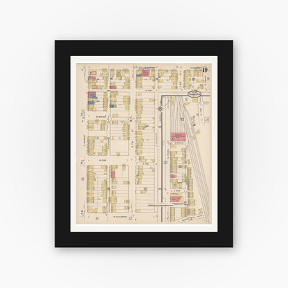Old map wall art mockup — black gallery frame with white mat — Sanborn Fire Insurance Map from Shamokin, Northumberland County, Pennsylvania (1922), Sheet #0019