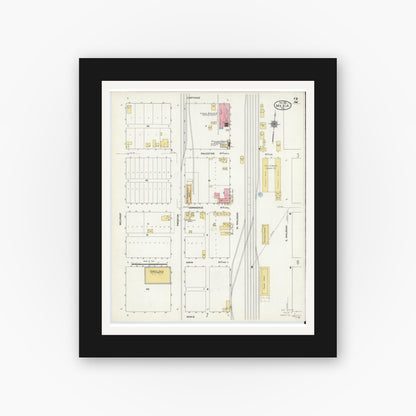 Old map wall art mockup — black gallery frame with white mat — Sanborn Fire Insurance Map from Mexia, Limestone County, Texas (1911), Sheet #0002