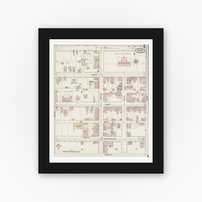 Old map wall art mockup — black gallery frame with white mat — Sanborn Fire Insurance Map from Media, Delaware County, Pennsylvania (1887), Sheet #0002