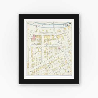 Old map wall art mockup — black gallery frame with white mat — Sanborn Fire Insurance Map from Oscoda, Iosco County, Michigan (1895), Sheet #0011