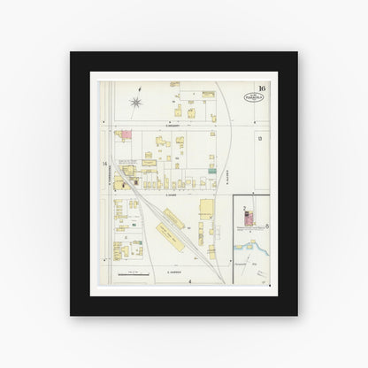 Old map wall art mockup — black gallery frame with white mat — Sanborn Fire Insurance Map from Pensacola, Escambia County, Florida (1897), Sheet #0016