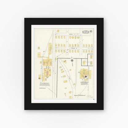 Old map wall art mockup — black gallery frame with white mat — Sanborn Fire Insurance Map from Coudersport, Potter County, Pennsylvania (1911), Sheet #0015