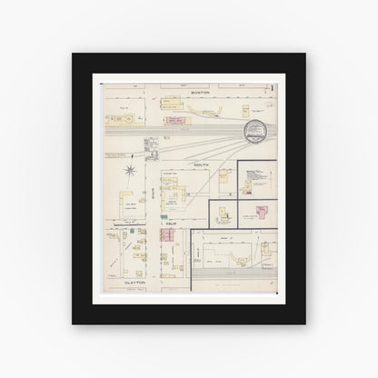 Old map wall art mockup — black gallery frame with white mat — Sanborn Fire Insurance Map from Brookfield, Linn County, Missouri (1885) - Complete Map Set