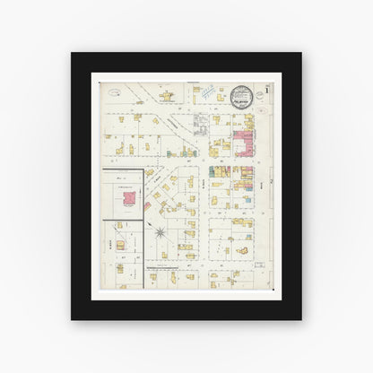 Old map wall art mockup — black gallery frame with white mat — Sanborn Fire Insurance Map from Palmyra, Jefferson County, Wisconsin (1898) - Complete Map Set
