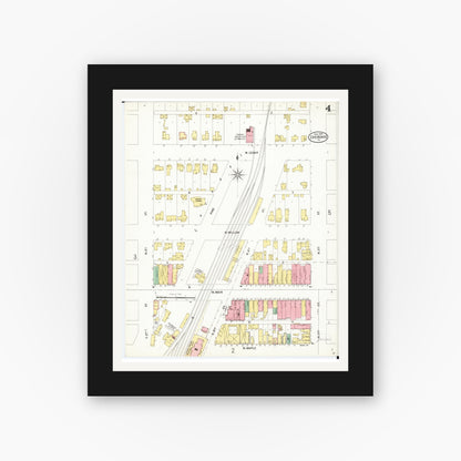 Old map wall art mockup — black gallery frame with white mat — Sanborn Fire Insurance Map from Cherokee, Cherokee County, Iowa (1899), Sheet #0004