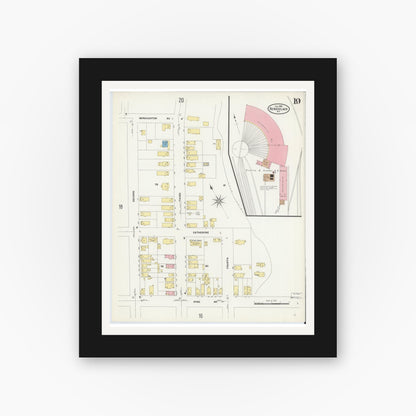 Old map wall art mockup — black gallery frame with white mat — Sanborn Fire Insurance Map from Rensselaer, Rensselaer County, New York (1909), Sheet #0019