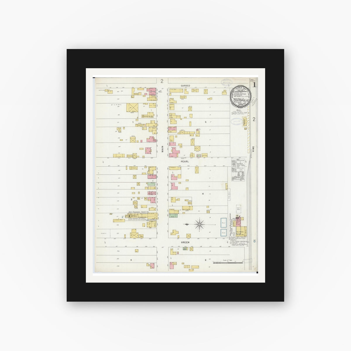 Old map wall art mockup — black gallery frame with white mat — Sanborn Fire Insurance Map from Teutopolis, Effingham County, Illinois (1898) - Complete Map Set