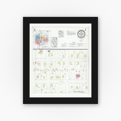 Old map wall art mockup — black gallery frame with white mat — Sanborn Fire Insurance Map from Heyworth, McLean County, Illinois (1927) - Complete Map Set