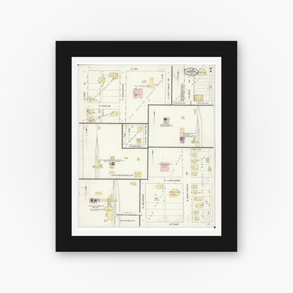 Old map wall art mockup — black gallery frame with white mat — Sanborn Fire Insurance Map from Herrin, Williamson County, Illinois (1909), Sheet #0007