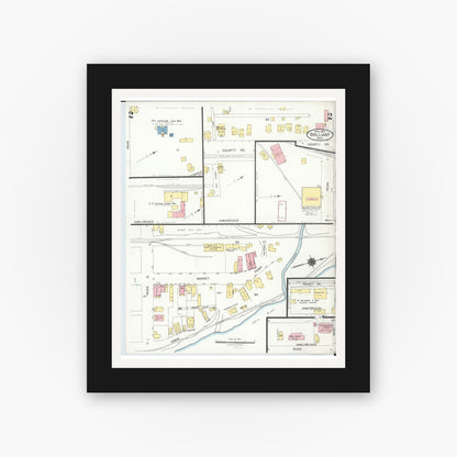 Old map wall art mockup — black gallery frame with white mat — Sanborn Fire Insurance Map from Brilliant, Jefferson County, Ohio (1924), Sheet #0002
