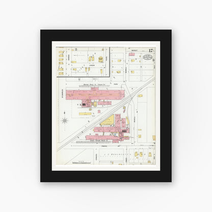 Old map wall art mockup — black gallery frame with white mat — Sanborn Fire Insurance Map from Kenosha, Kenosha County, Wisconsin (1900), Sheet #0017