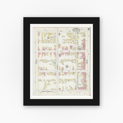 Old map wall art mockup — black gallery frame with white mat — Sanborn Fire Insurance Map from Lewisburg, Union County, Pennsylvania (1890), Sheet #0003