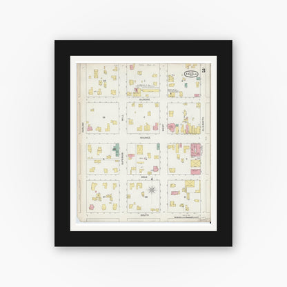 Old map wall art mockup — black gallery frame with white mat — Sanborn Fire Insurance Map from Angola, Steuben County, Indiana (1892), Sheet #0003