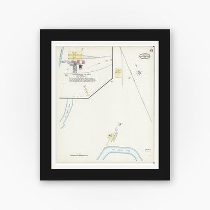 Old map wall art mockup — black gallery frame with white mat — Sanborn Fire Insurance Map from Jefferson, Marion County, Texas (1896), Sheet #0006