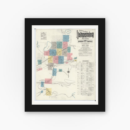 Old map wall art mockup — black gallery frame with white mat — Sanborn Fire Insurance Map from Ishpeming, Marquette County, Michigan (1911) - Complete Map Set
