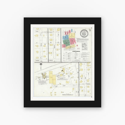 Old map wall art mockup — black gallery frame with white mat — Sanborn Fire Insurance Map from Royse City, Rockwell County, Texas (1911) - Complete Map Set