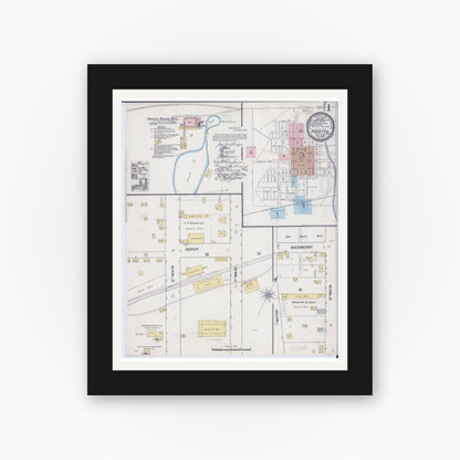 Old map wall art mockup — black gallery frame with white mat — Sanborn Fire Insurance Map from Fayette, Howard County, Missouri (1889) - Complete Map Set