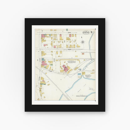 Old map wall art mockup — black gallery frame with white mat — Sanborn Fire Insurance Map from Middletown, Dauphin County, Pennsylvania (1902), Sheet #0002