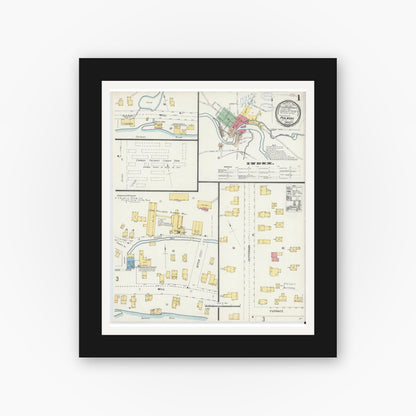 Old map wall art mockup — black gallery frame with white mat — Sanborn Fire Insurance Map from Pulaski, Oswego County, New York (1898), Sheet #0001
