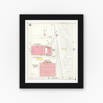 Old map wall art mockup — black gallery frame with white mat — Sanborn Fire Insurance Map from Hamilton, Butler County, Ohio (1899), Sheet #0043