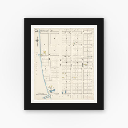 Old map wall art mockup — black gallery frame with white mat — Sanborn Fire Insurance Map from Miami Beach, Dade County, Florida (1921), Sheet #0003