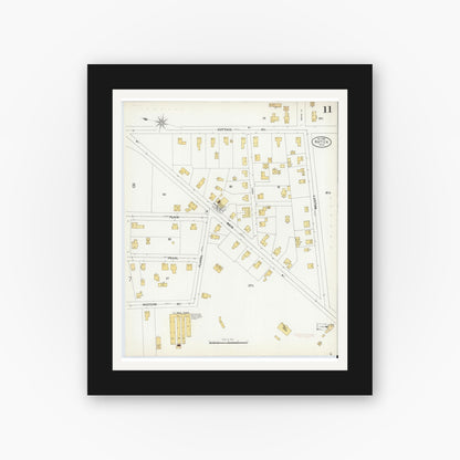 Old map wall art mockup — black gallery frame with white mat — Sanborn Fire Insurance Map from Natick, Middlesex County, Massachusetts (1899), Sheet #0011