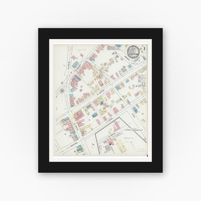 Old map wall art mockup — black gallery frame with white mat — Sanborn Fire Insurance Map from Doylestown, Bucks County, Pennsylvania (1891) - Complete Map Set