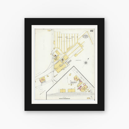 Old map wall art mockup — black gallery frame with white mat — Sanborn Fire Insurance Map from Olean, Cattaraugus County, New York (1898), Sheet #0022